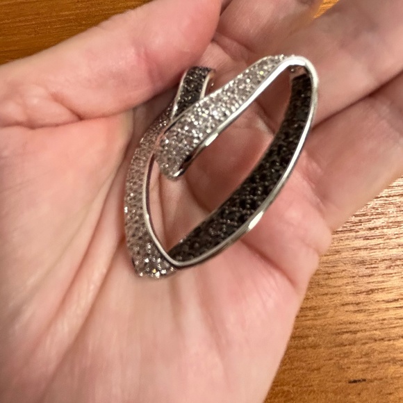 SterlingSilverBlack&ClearCrystalHeartPendantNecklace - Picture 5 of 8